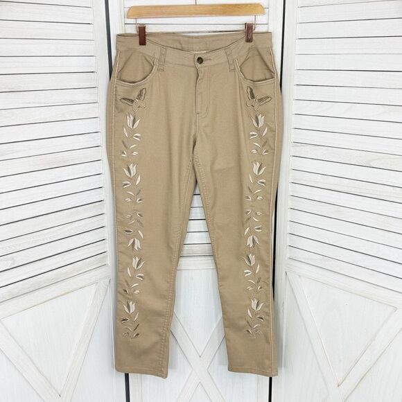 Antthony Originals Petite Embroidered Stretch Jeans Tan 12P Butterfly Flower - Picture 1 of 11